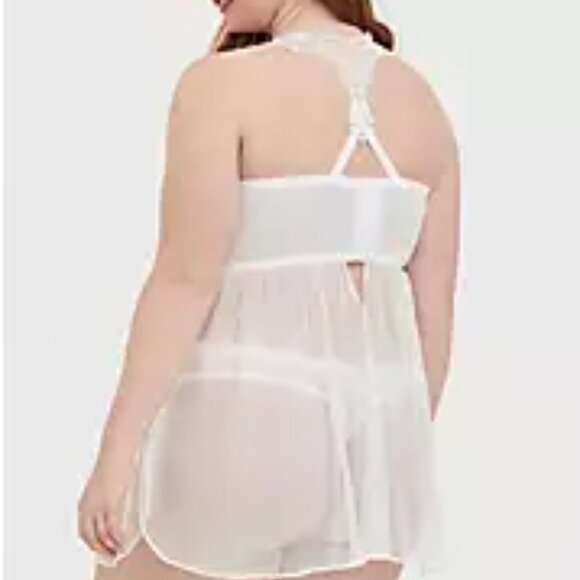 🆕 3X WHITE MESH & LACE APPLIQUE UNDERWIRE BABYDOLL - Picture 5 of 6